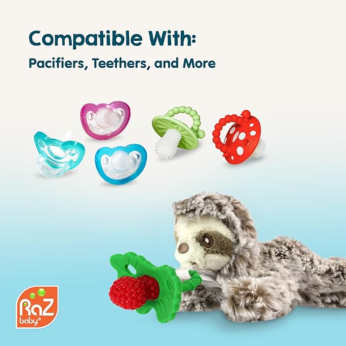 RaZbaby JollyPop Pacifier, Holder w/Detachable Baby Pacifier, Stuffed Animal RaZbuddy, All Ages 0M+, 100% Medical Grade USA Made Silicone, Machine Washable, Textured & Easy to Hold – Puppy