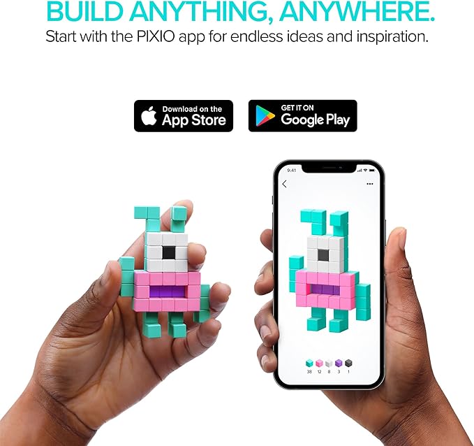 PIXIO Amphibio- Tiny Magnetic Blocks Building Toy in The Pixel Art Style with Free App - 5/16" Plastic Cubes with 6 Magnets Inside - Open Ended Toy - Creativity Toy for Ages 6+