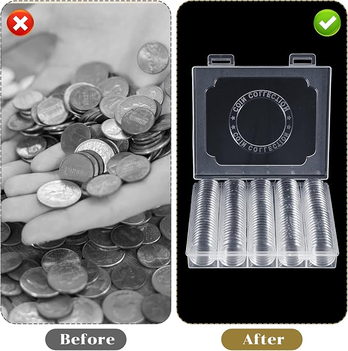 260 Pcs 30mm Coin Capsules with Foam Cushions – 6 Sizes (19/20/22/25/27/30mm) for Collectors,Coins Case with Clear Plastic Storage Organizer Box and Protective Gaskets for Coin Collection Supplies