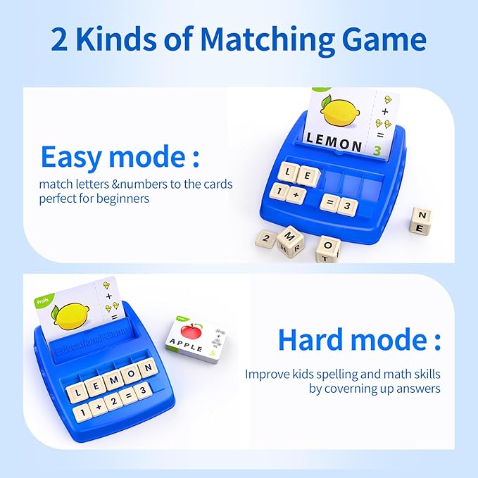 Educational Toys for Kids Ages 3-8, Matching Letter Spelling Math Game ABC Learning, Birthday Party Gifts Preschool& Kindergarten Kids for 3 4 5 6 7 8 Year Olds Boys and Girls Navy Blue