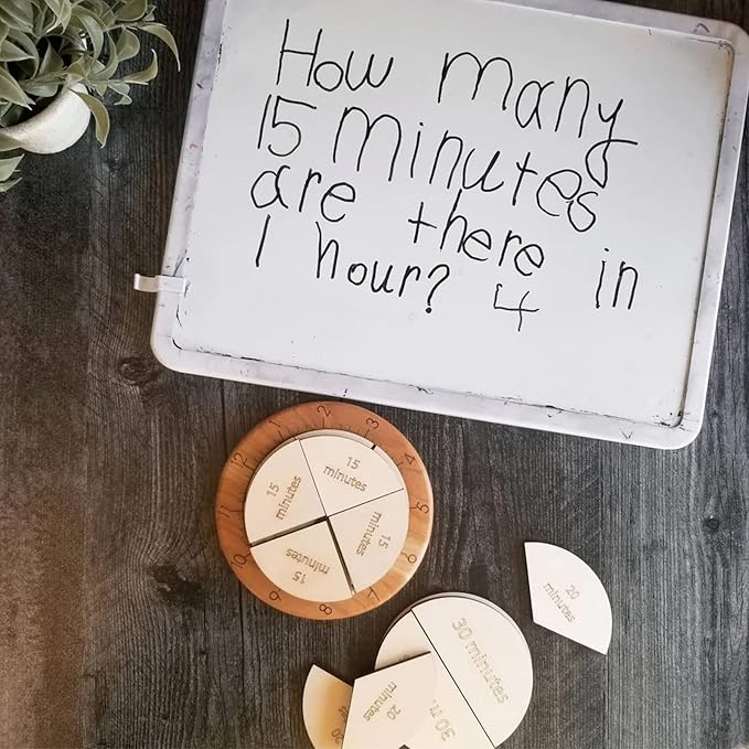 Wooden Time Fraction Learning Clock, Cognitive Education Puzzle Toys for Children Learning to Tell Time Set Up for an Hour (Wood)