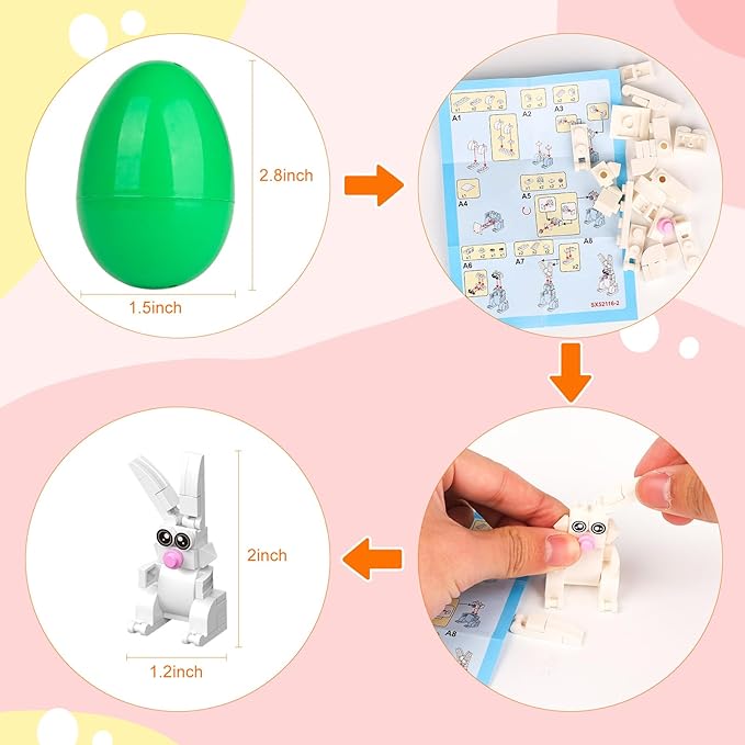 Easter Bunny Building Blocks Set: 12 in 1 Bunny Basket Stuffers Gifts Eggs Fillers Toy for Teen Kids - Cute Party Favors Box Easter Building Toys Sets 12 Eggs Kids Girls