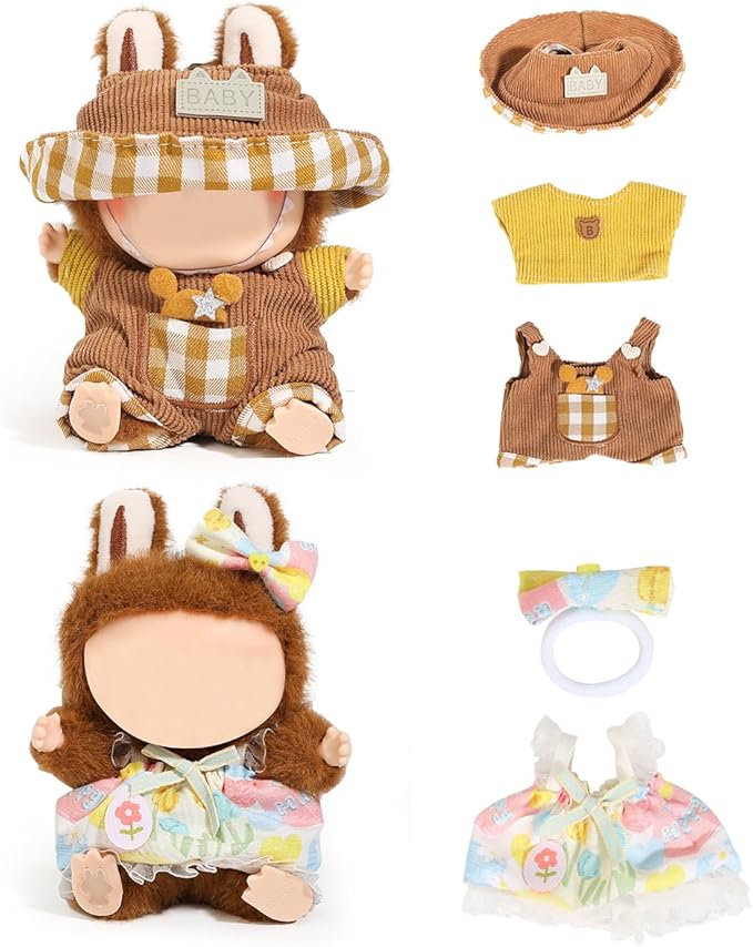 (2 Set) XMBYGY Doll Clothes for Labubu(for 17/15cm Standing/Sitting Doll)(NO Doll) - Accessories Clothes Dress up for Dolls Outfit Included Figures Clothing and Hat for Girl Woman (LB5+LB23)