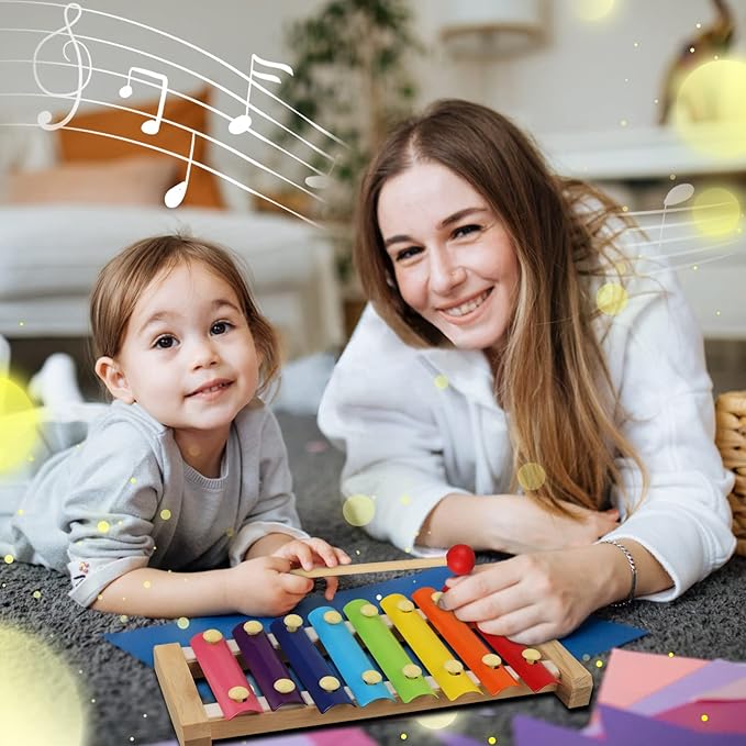 LOOIKOOS Toddler Musical Instruments Set Wooden Percussion Instruments Toy for Kids Baby Preschool Educational Musical Toys for Boys and Girls with Storage Bag