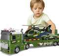 Kids Toys for Ages 3 4 5 6 7 8 Years Old Boys, 25" Large Army Semi Truck with Helicopter & Race Car, Friction Powered Vehicle with Lights & Sounds,Birthday Gift for Boys Girls