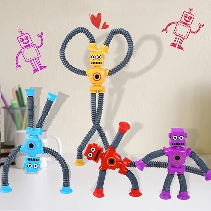 Limpskys 4Pcs Suction Cup Robot Toy,Robot Toys for Kids 3-5 5-7,Autism Sensory Products,Toys for Ages 5-7,Sensory Toys for Kids with Autism