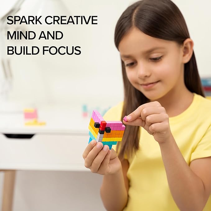 PIXIO Happy Family - Magnetic Building Blocks for Kids Over 6 Years, Pixel Art, STEM Magnet Toys for Kids Ages 8-12, Portable Magnetic Blocks for Creativity - 162 pcs
