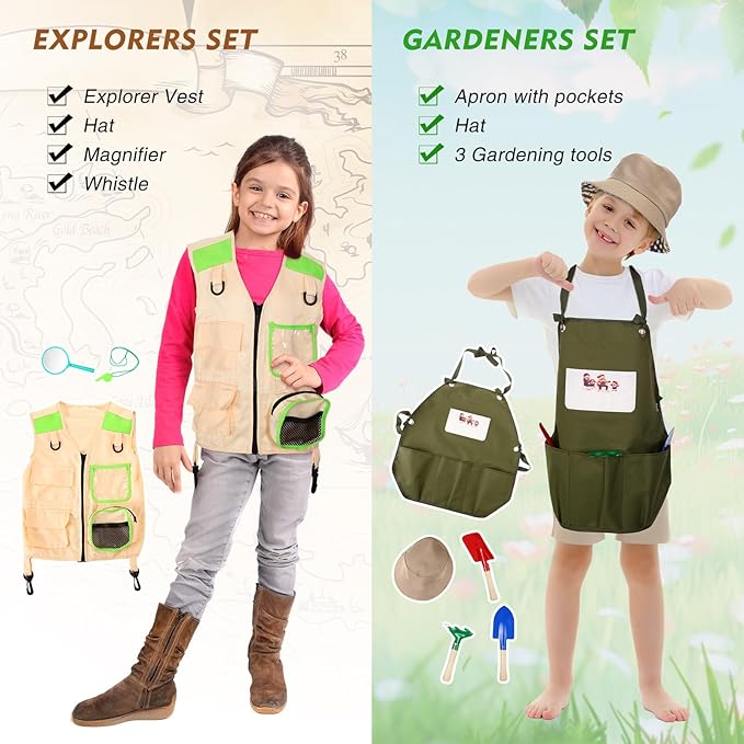 Vicenpal 10 Set Dress up Clothes for 3-8 Years Old Washable Construction Policeman Fireman Doctor Chef Gardener Explorer Scientist Soldier Astronaut Costumes for Boys and Girls Role Playing Activities