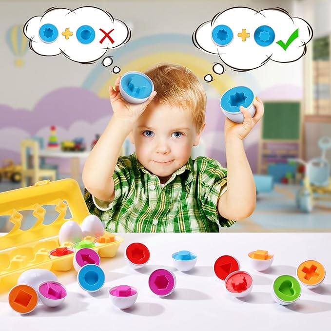 J-hong Matching Eggs 12 pcs Set Easter Eggs - Educational Color & Shape Recognition Sortere Skills Study Toys, Montessori Toys, STEM Educational Toy Gift for Toddler 1 2 3 Year Old