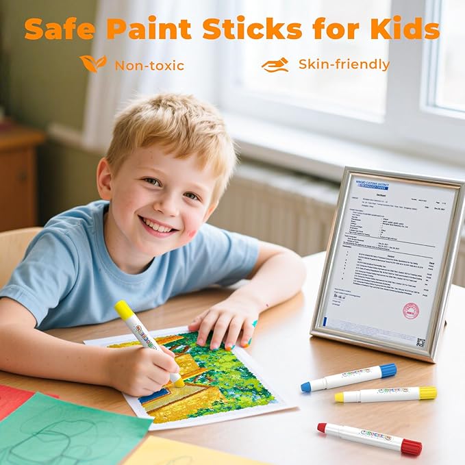 18 Colors Rocket Tempera Paint Sticks with 120 PDF Coloring Pages, Quick Drying, Non-Toxic and Washable Paint Sticks for Kids and Students, Art Supplies for Drawing on Paper and Canvas