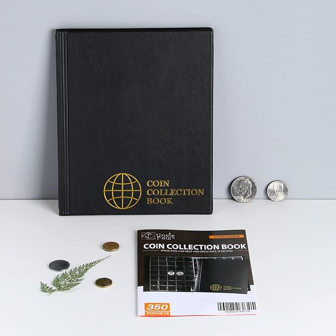 350 Pockets Coin Albums - 35x30 mm/1.3x1.1 inch Pocket Black Coin Book 10 Pages Coin Collection Holder Letter Size Coin Storage Book CS0235BK