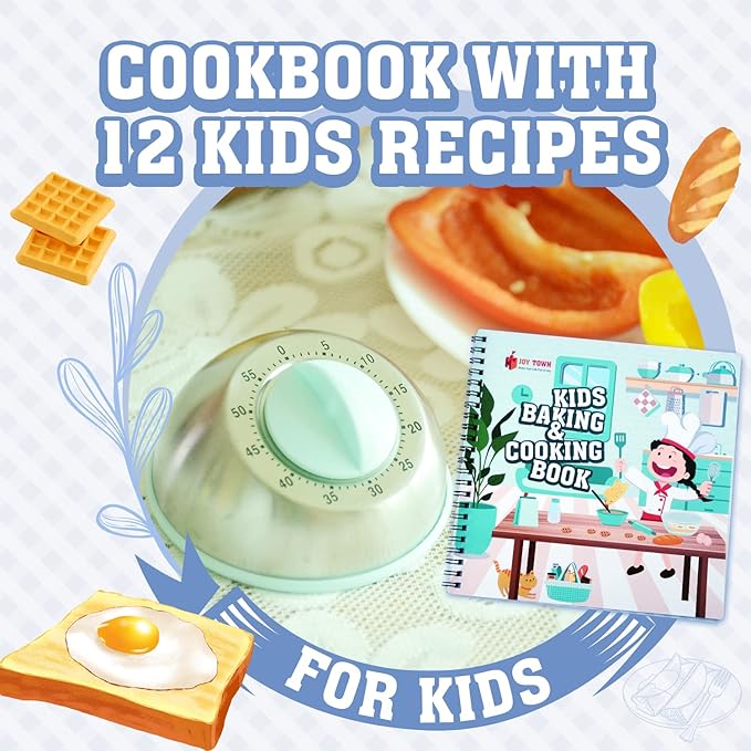 JoyTown Kids Cooking and Baking Set with Storage Case – Real Cooking Supplies with Cookbook, Knives, Timer, Kids Baking Kit for Girls & Boys – Complete Utensils Accessories with Chef Apron & Hat