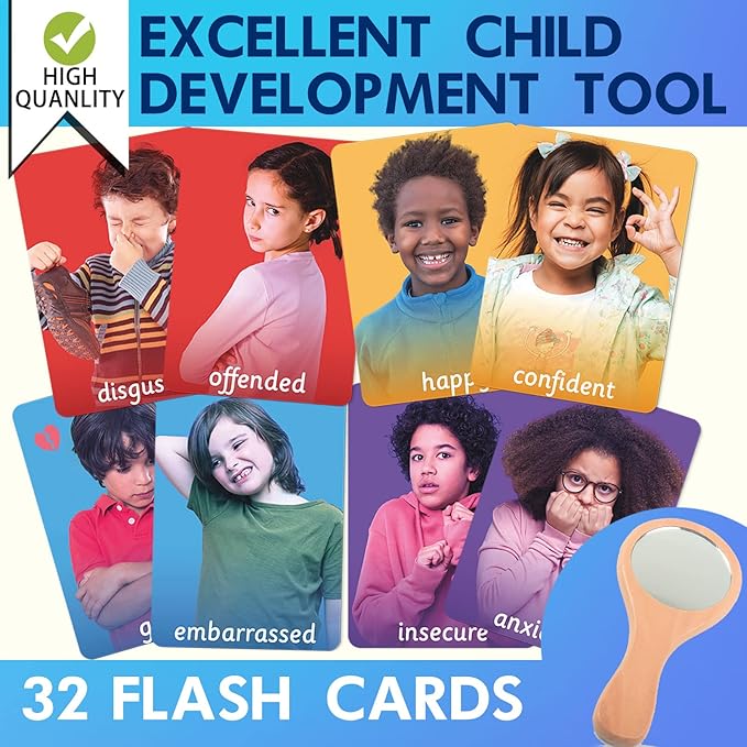 MEROCO Feelings Emotions Cards for Kids Therapy, Realistic Picture Cards for Speech Therapy Mirror, Aba Therapy Materials Autism Social Emotional Learning Materials