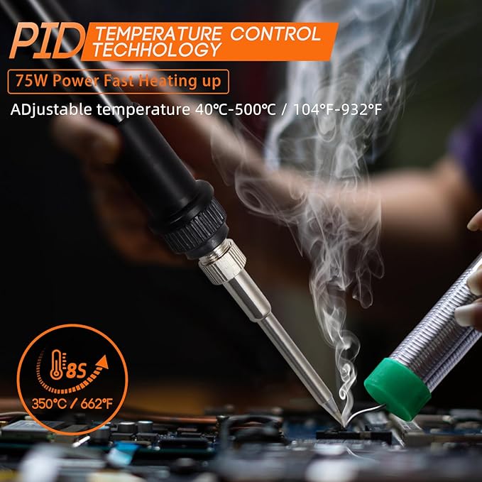 FEITA T12 Soldering Iron Station Kit Tool for Electronics, With 3 Solder Iron Tips, 1 Soldering Wire & Stand, 1 ESD Tweezer, Soldering Machine with °F-°C Conversion, Auto Sleep & Shutdown