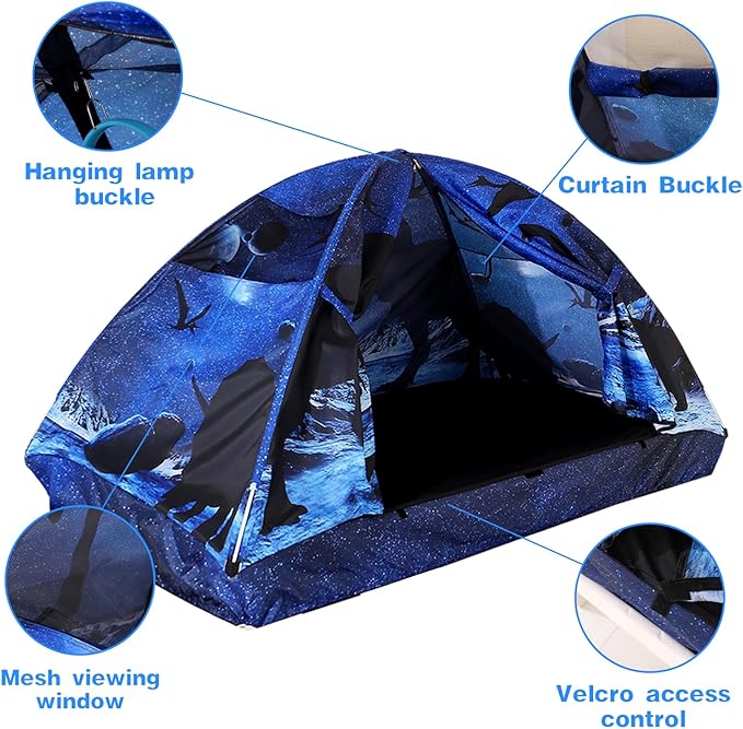 Kid Bed Tent -Twin Play Tent Baby Toddlers Dream Playhouse for Bedroom Decor Indoor Games Twin Size Bed Canopy by CRAWLBO(Dinosaurs)