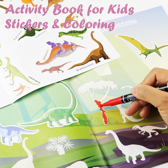 Sticker Book for Kids, 230+ Dinosaur & 330+ Animal Farm Stickers & 16 Scenes, Reusable Activity Sheet, Seek Find Sticker Coloring Pad, for Boys Girls Toddlers Ages 2-4 4-8 Years Old 3-5 6-7