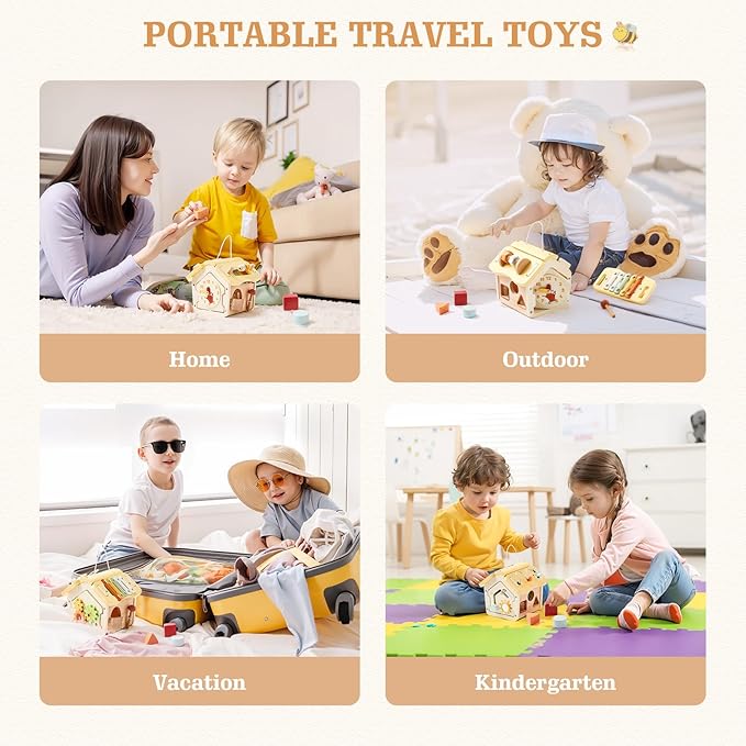 let's make Wooden Activity Cube 10-in-1 Montessori Toys Multi-Functional House Educational Toys Sensory Learning Activity Cube for Toddlers Babies 1st Birthday Gift