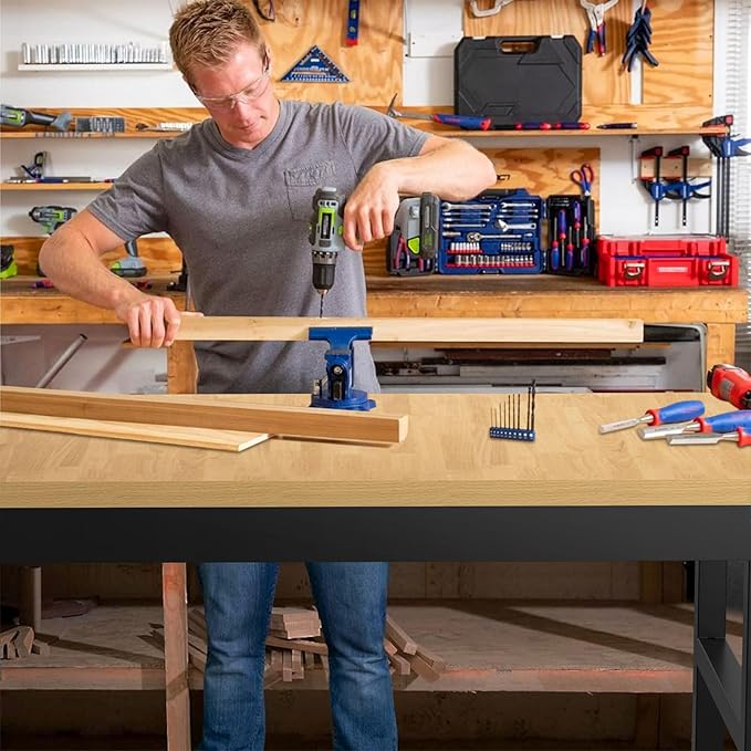 48" Adjustable Workbench,Heavy-Duty Work Table,3000 LBS Load Capacity Particleboard Hardwood Workstation Outlets with Power Strips, Drawers and Wheels,for Workshop, Garage