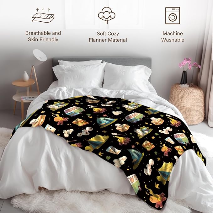 Marshmallow Blanket, Camping Blanket, Gifts for Campers, Gifts for Camping Lovers, Cute S'Mores Blanket, Camping Gifts for Couples, 50" X 60" Marshmallow Cookie Blankets Birthday Christmas