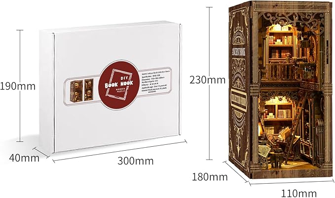 Book Nook Kit - DIY Miniature Dolls House Kit with Furniture and LED Light, 3D Puzzle Wooden Art Bookends, Model Kits for for Adults and Teens (Ancient Books)