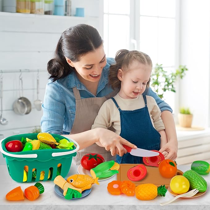 95PCS Kids Pretend Play Kitchen Toys Accessories, Kids Kitchen Playset, Stainless Steel Cookware Pots and Pans Cooking Toys, Pretend Cutting Play Food Set