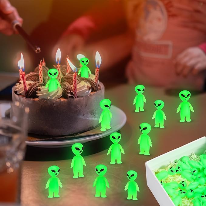 300 Pcs Mini Alien Figures Glow in the Dark Small Little Tiny Aliens Figurine to Hide and Seek for Space Party Favors Prank Rubber Toys Bulk Gifts for Halloween Party Goodie Bag Fillers