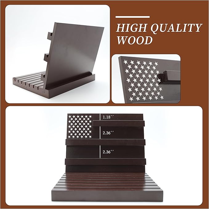 Challenge Coin Display Stand Coin Holder American Flag with Warm Color Holder Wooden Rack Gift for Military Army for Father, Military Coin Holder Display Case