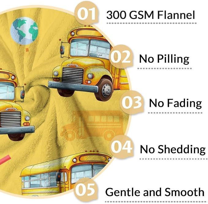 Boys Blanket School Bus Throw Blankets Gift for Kids Adults Birthday - 50x60 Inches Comfy Lightweight All Season Decor Throw for Sofa Couch Bed Office