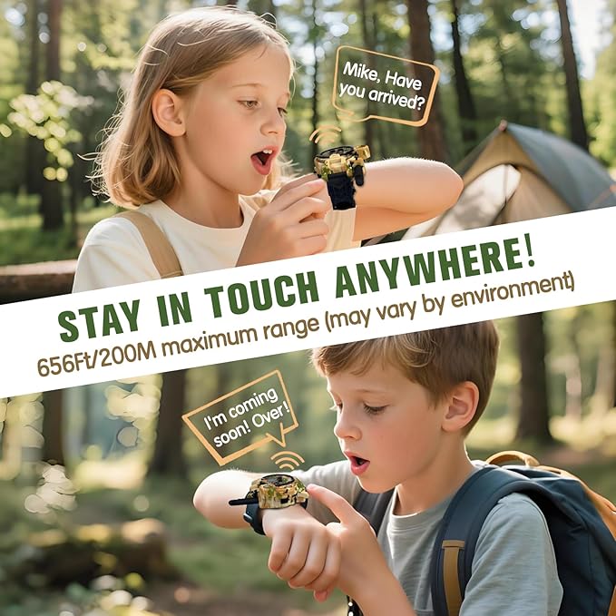 Walkie Talkies for Kids Rechargeable 2 Pack, Long Range Camo Walkie Talkie for Boys Age 8-12, Wrist Walkie Talkie Spy Watches for Kid, Kids Walkie Talkies 2 Pack for Christmas Birthday Gift