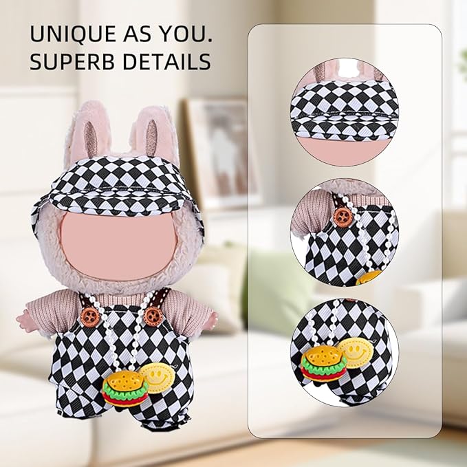 17cm Doll Clothes Set, Premium Jeans & Knitted Sweater Outfit for 17cm 15cm Dolls, Cute Dress Up Fashion, No Doll Included (Black/White, 17cm/15cm)