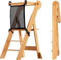 COSYLAND Foldable Toddler Standing Tower - Adjustable Height Folding Step Stool Kids Toddler Kitchen Stool Helper for Learning and Cooking - Ages 18 Months to 6 Years with Safety net Natural