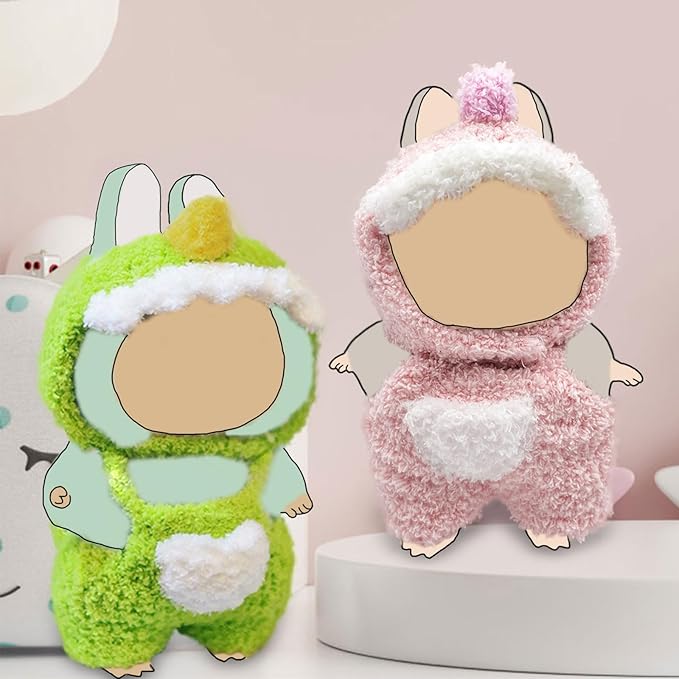 Clothes for Doll, Pink Plush Outfit for 17 cm (6.7in) Dolls, Keychain Accessories for Dolls - Cute Clothes for Boys Girls Birthday (Pink Dinosaurs)
