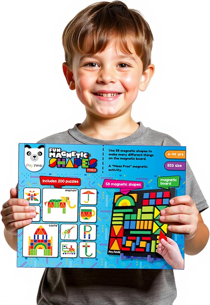 Magnetic Tangram Puzzle Learning Toy | 200 Patterns, 58 Big Magnetic Tangram Pieces with Board, Pattern Book & Display Stand | STEM Educational Toys for Kids Ages 4 5 6+ Years|Gifts for Girls & Boys