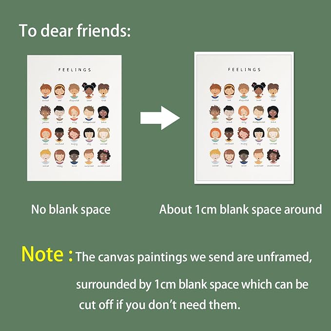 uoyien Feelings Chart And Emotions Poster For kids Mental Health Awareness Canvas Wall Art Special Emotions Faces Calm Corner Prints Classroom Social Worker Office Decor 16x22in Unframed