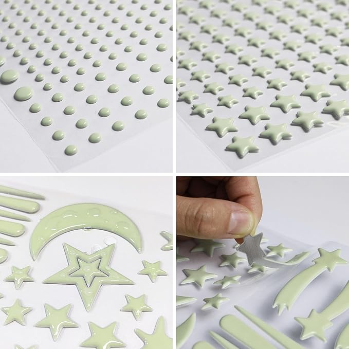 447 PCS Glow in The Dark Star Stickers Luminous Decor,3D for Ceiling,Dots for Starry Sky Glowing Stars for Kids Room for Ceiling Realistic Domed Star.Party and Birthday Gift.Blue Light