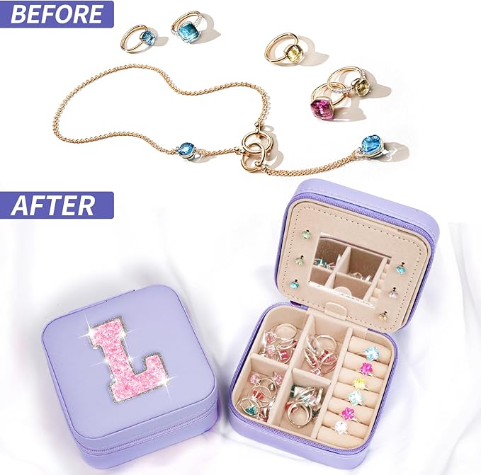 Travel Jewelry Case - Personalized Jewelry Box for Women,Small Jewelry Organizer Cute Jewelry Organizers and Storage Aesthetic,Travel Essentials Birthday Gifts for Girls Women | Lavender,L