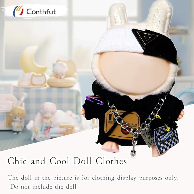 Hoodie Doll Clothes,17cm/15cm Dolls Outfit Set,Accessories for Doll,Stylish Clothes Set Dress Up (No Doll) (Black Hoodie)