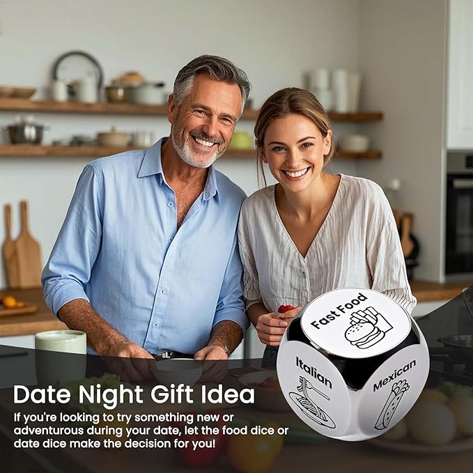 Father's Dad Gifts from Wife Daughter Son,Food Dice,Anniversary Steel Food Decision Dice Couple Gifts for Women Men Birthday Wedding Funny Gifts for Boyfriend,Girlfriend,Men,Women,Wife,Husband