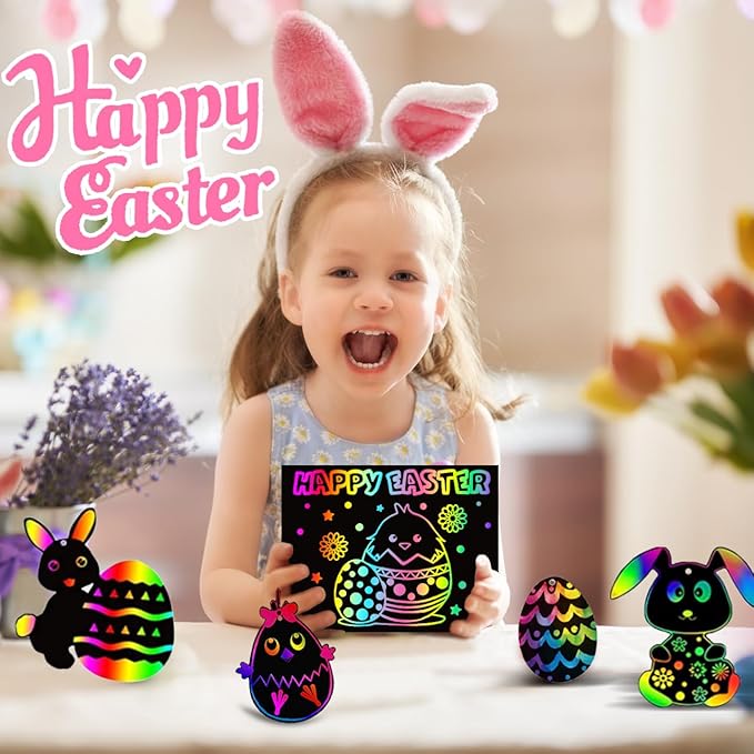 Rainbow Scratch Paper Art for Kids: 60PCS Magic Arts Crafts Gifts Toys for Girls Boys Ages 4 5 6 7 8 9 Games Activities for Birthday Family Valentines Christmas Stocking Stuffers Easter