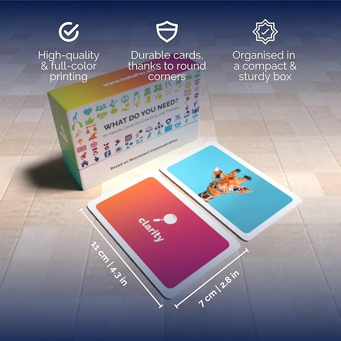 metaFox “What do You Need?” Coaching Cards – 60 Needs Cards for Nonviolent Communication (NVC, Emotional Intelligence, Coaching, and Difficult Conversations). Ideal for Mindfulness & Self-Reflection.