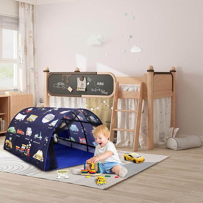 Kids Bed Tent Twin Beds - Zoos and Cars Wonder Play Tents Boys Girls Ventilated Indoor Play Tent Children Promotes Independent Play, Stimulates Imagination Set-Up Playhouse (Car)