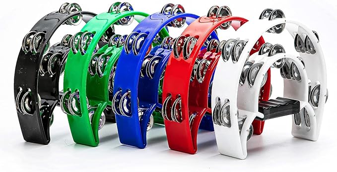 Musfunny Tambourine with Double Row Metal Jingles Hand Held Percussion Tambourines Musical Educational Instrument for Adults Church KTV Party (White)