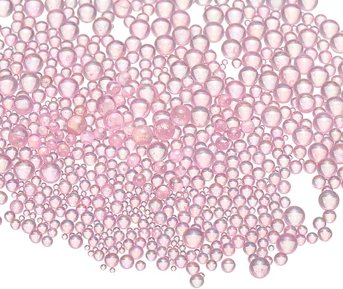 Iridescent Glass Tiny Bubble Beads, 0.4-3mm 10g No Hole Micro Mini Round Light Pink Water Droplets Beads - Applications: for Resin Filler, Nail Art, Dollhouse Bath Tub