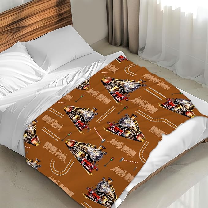 Boys Throw Blankets Train Blanket Gift for Kids Adults Birthday, 60x80 Inches Lightweight Comfy Throw for Couch Chair Bed Office Cute Decor Stuff