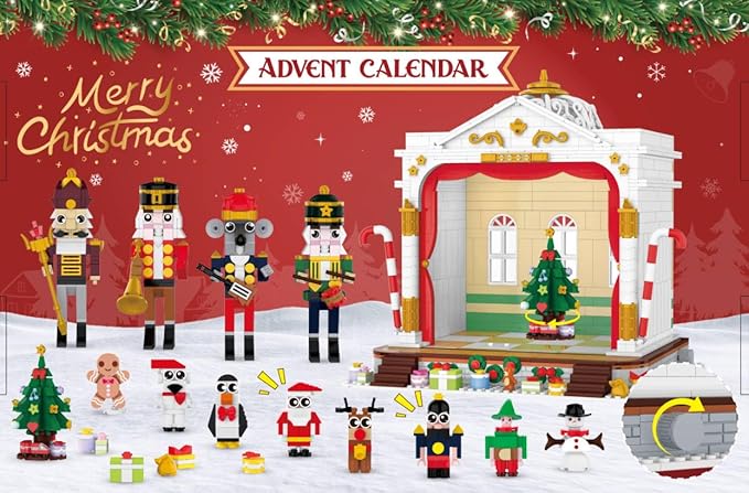 HOGOKIDS Advent Calendar 2025 Nutcracker Theater Building Set with Light, 24 Day Christmas Countdown Calendar 3.6 Mini Building Block Toy with 4 Nutcracker & 8 Minifigures, Gift for Adult Girl Boy 10+
