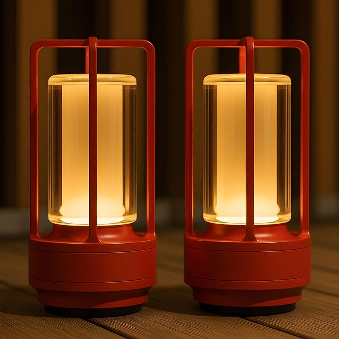 Klarako Crystal Lantern Lamp – Modern Cordless Rechargeable Bedside & Outdoor Light, Portable Wireless – Dimmable Touch Control – Luxury Living Room & Hotel-Style Lighting (Hot Rod Red, 2-Pack)