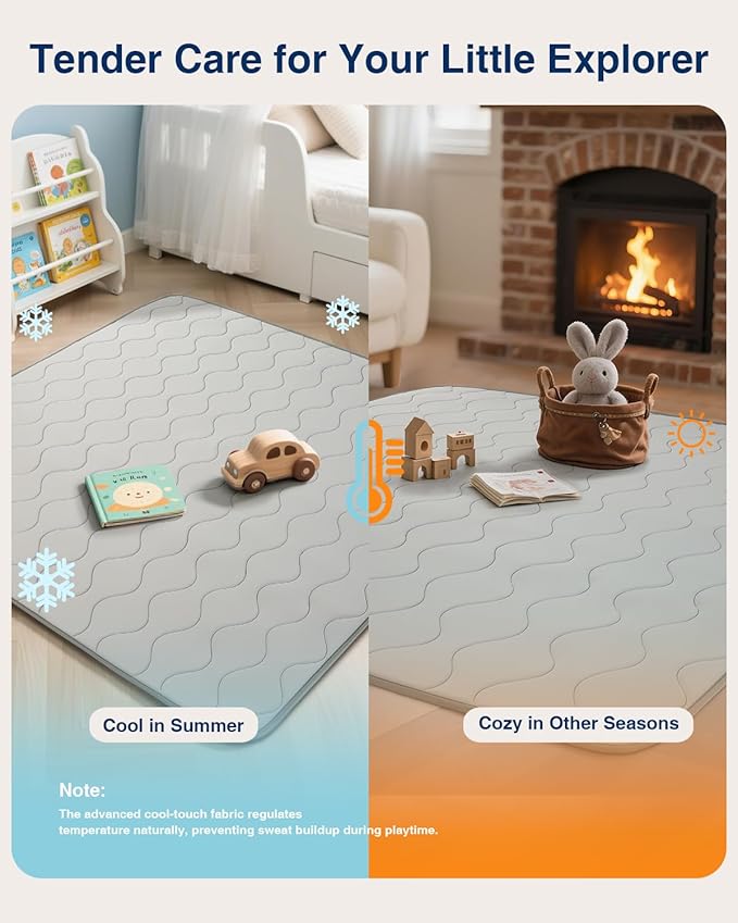 Baby Play Mat for Floor,47x47 Playpen Mat,Soft Crawling Playmate for Tummy Time and Travel,Washable&Easy Storage,Non-Slip Foam Floor Mats for Toddlers' and Infants' Play or Relax(Grey)