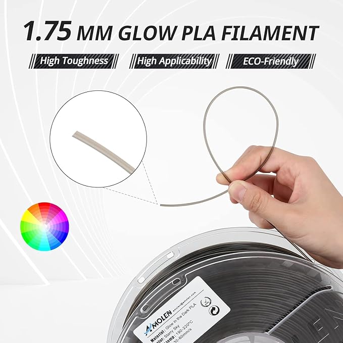 AMOLEN 3D Printer Filament, PLA Filament 1.75mm, Glow in The Dark Filament Green Starry Sky, Best with UV Lamps, Fit Most 3D FDM Printers, Dimensional Accuracy +/- 0.02 mm, 1kg(2.2lbs) Spool