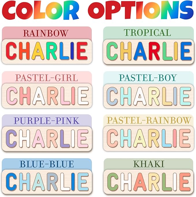 Baosity Personalized Name Puzzle for Kids, Custom Wooden Puzzles for Toddler 1-3, Baby Toddler Toys for 1 Year Old, Personalized Christmas Birthday Gifts for Boy & Girl