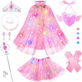 Princess Dress Up Clothes for Little Girl, Light Up Princess Cape Set with Crown, Princess Dresses for Girls 3-8 Role Play, Princess Toy Gift for Halloween Christmas Birthday Party